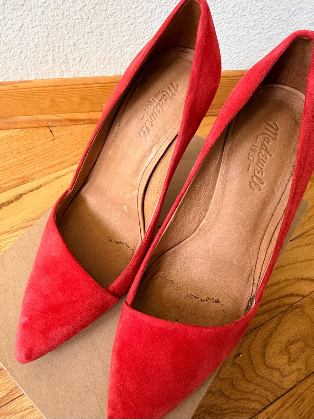 Madewell Flame Red Suede Pointed-Toe Pumps - Women's Heels - Picture 5 of 7